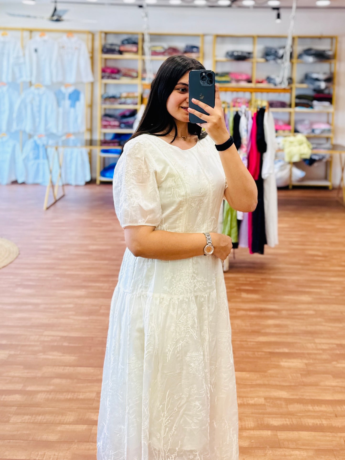Ivory Fully embroidery western dress