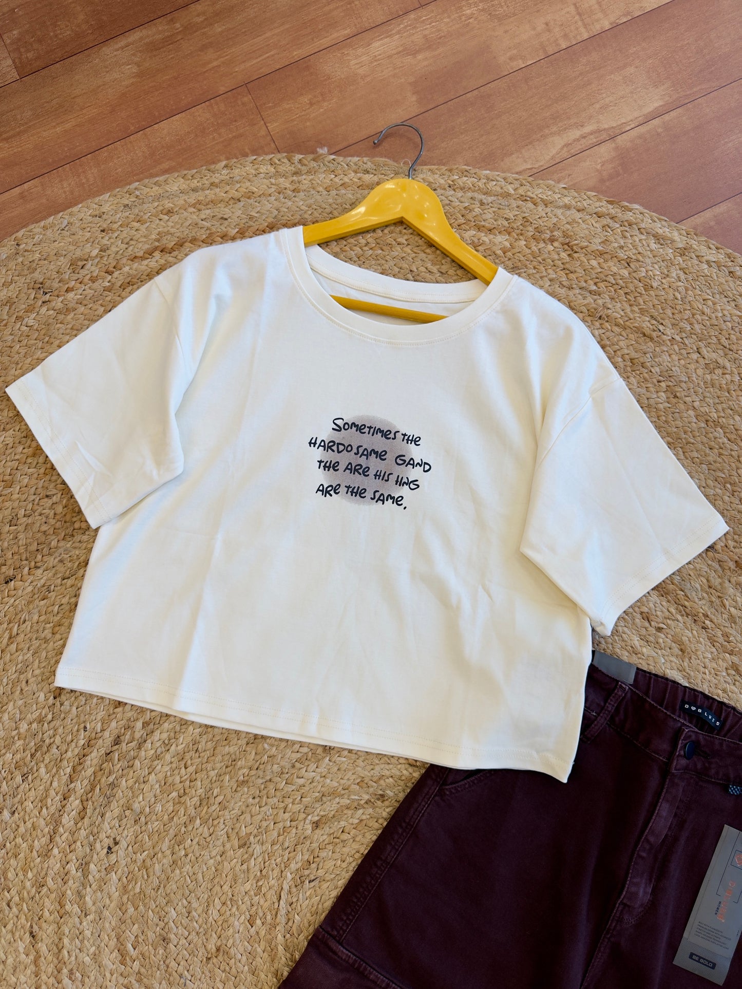 Crop Tshirt with Wine Cargo Denim Pant