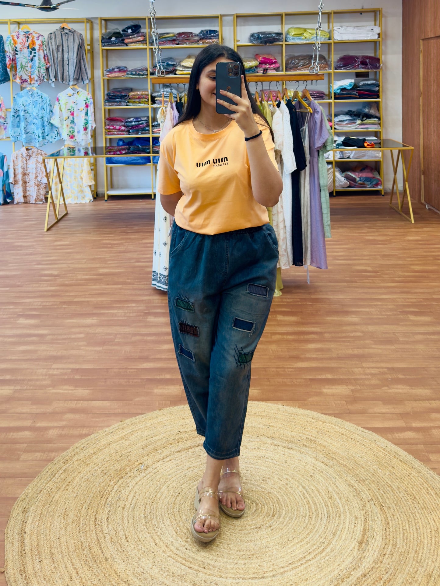 CASUAL MIU MIU TSHIRT WITH FUNCKY 3/4th DENIM PAIR