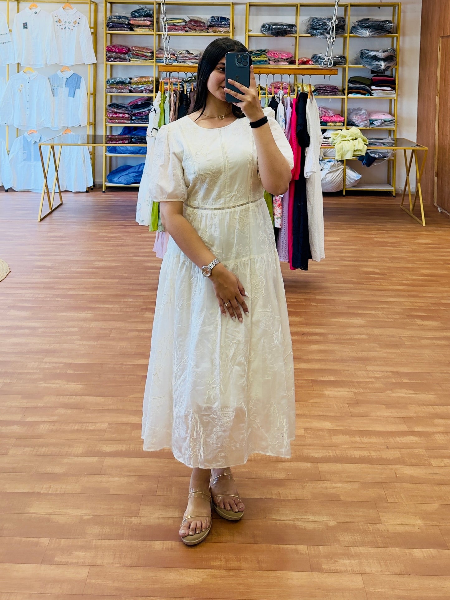 Ivory Fully embroidery western dress