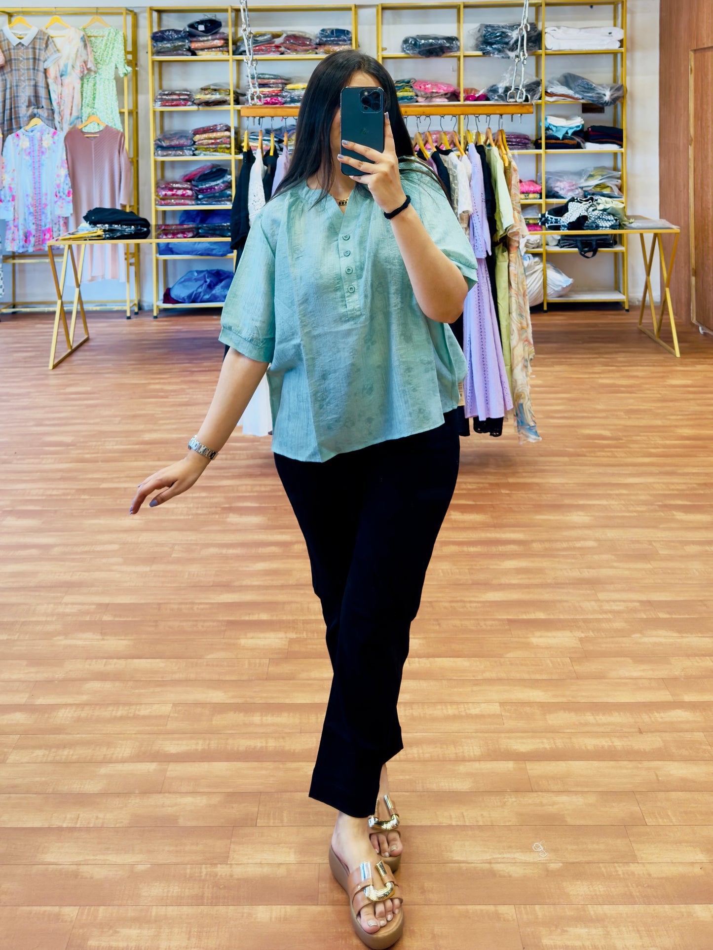 Print casual Top With Dblues Black Denim Pant