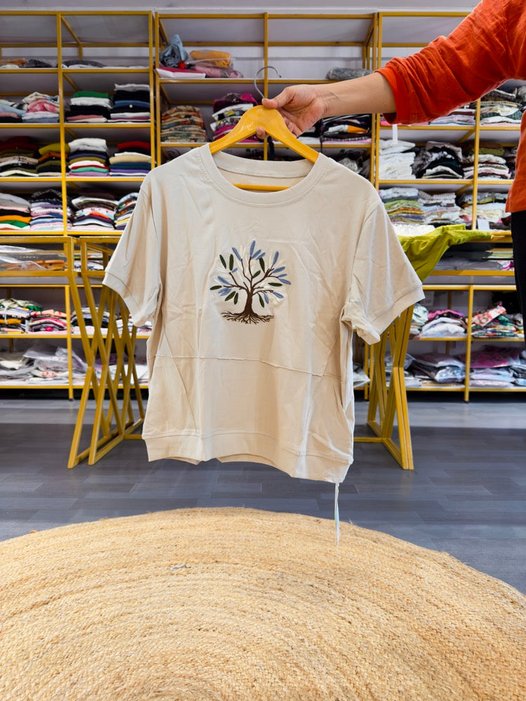 TREE EMBROIDERY COTTON TSHIRT
