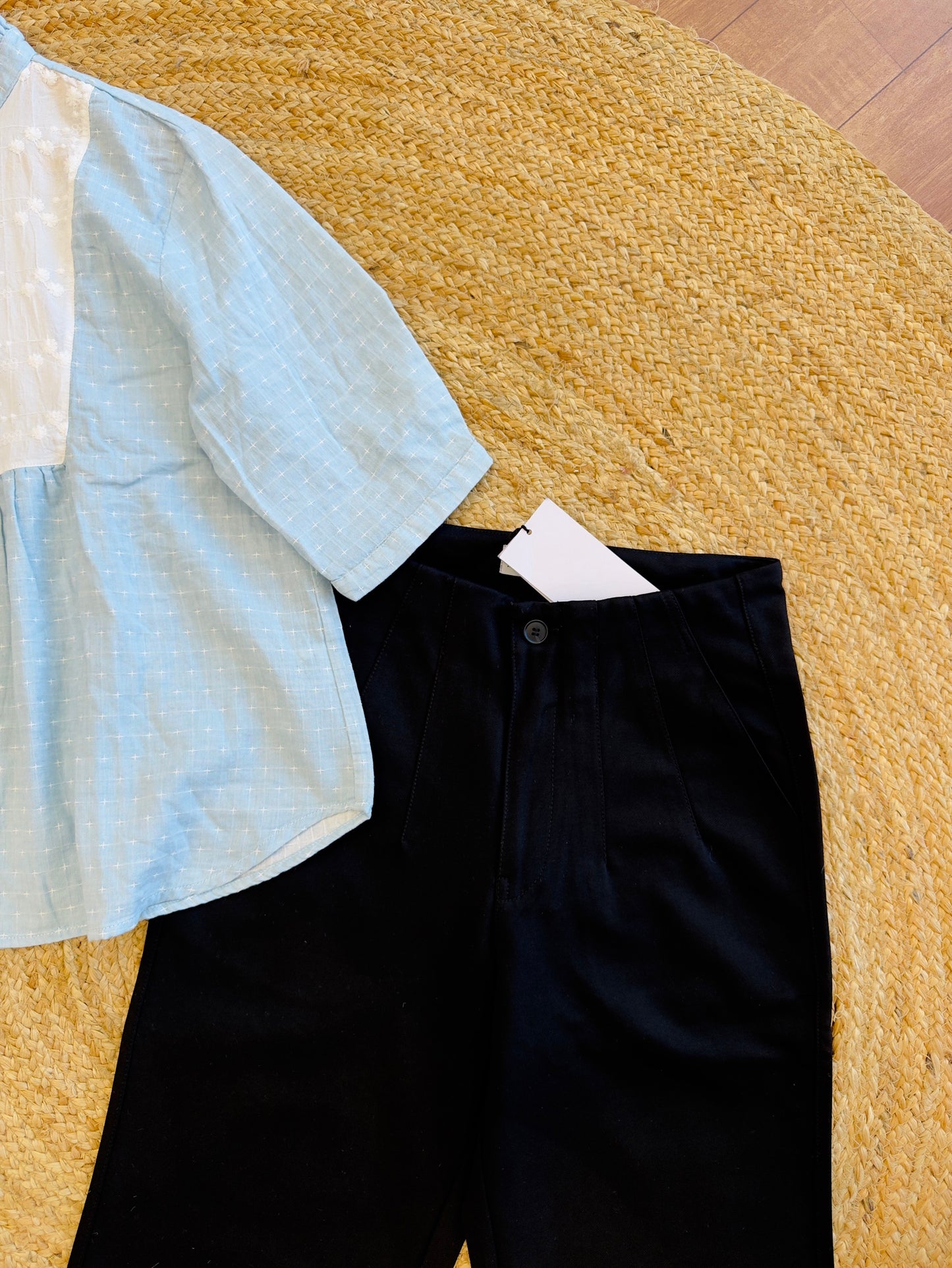 Mul Cotton Sky Blue Top With Our Best Selling Archery Straight Pant