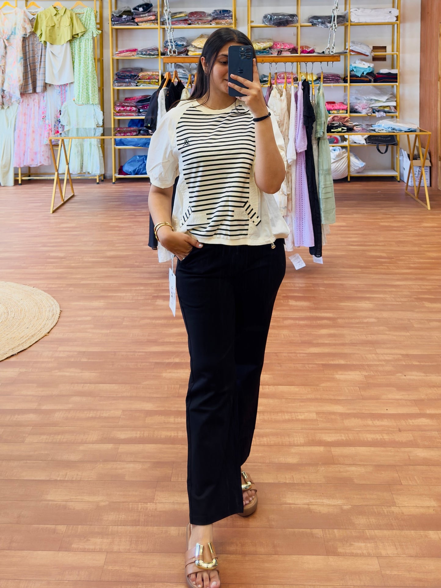 STRIPS COTTON TSHIRT WITH STRAIGHT PANT PAIR