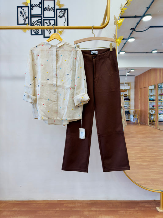 DECENT COLOURFULL EMBROIDERY LINEN SHIRT WITH STRAIGHT PANT