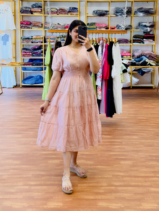 Pink sleeve embroidery western dress