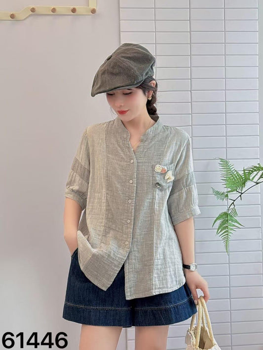 LIGHT GREY PURE MUL COTTON TOP