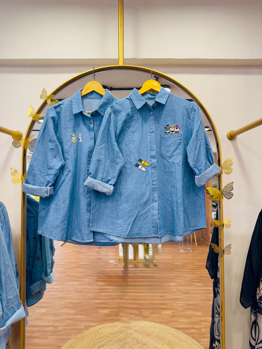 SOFT DENIM IMPORTED EMBROIDERY SHIRTS