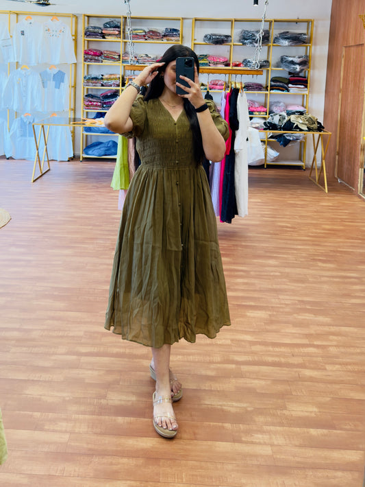 Dark green Smocking western Dress