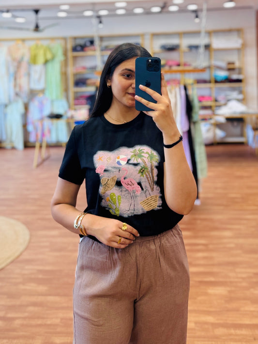 BLACK TSHIRT WITH LINEN PANT