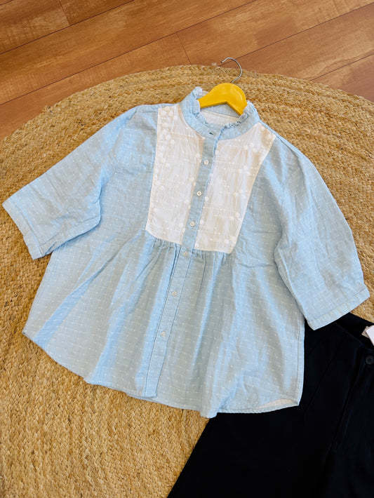 Mul Cotton Sky Blue Top With Our Best Selling Archery Straight Pant