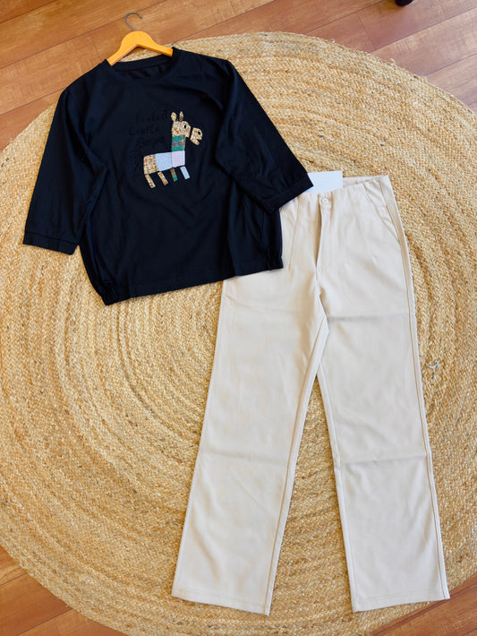 HORSE BLACK TSHIRT WITH STRAIGHT PANT