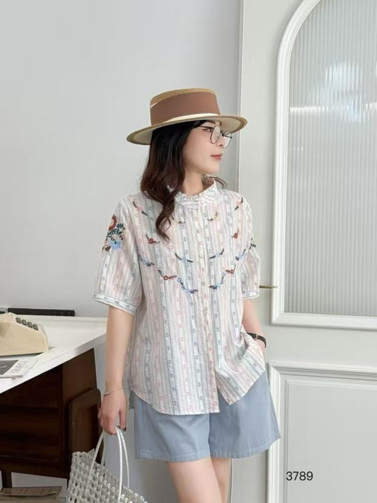 White STRIPS AND EMBROIDERY PURE COTTON TOP