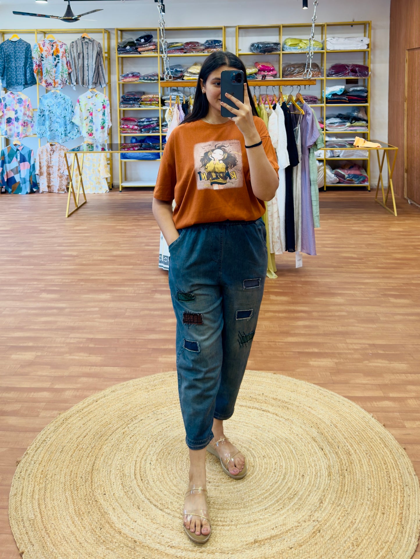 ORANGE TSHIRT WITH FUNKY DENIM PANT PAIR