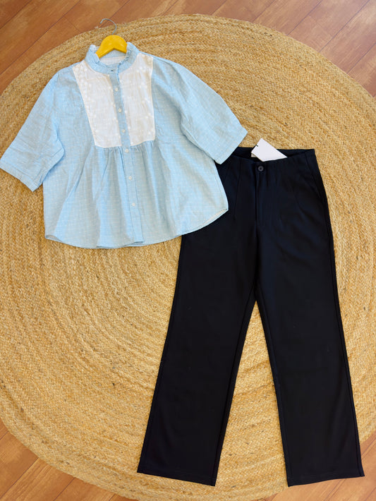 Mul Cotton Sky Blue Top With Our Best Selling Archery Straight Pant