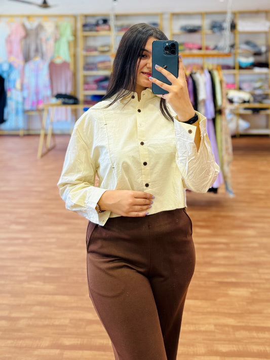 FULL SLEEVE CROP SHIRT WITH STRAIGHT FIT PANT