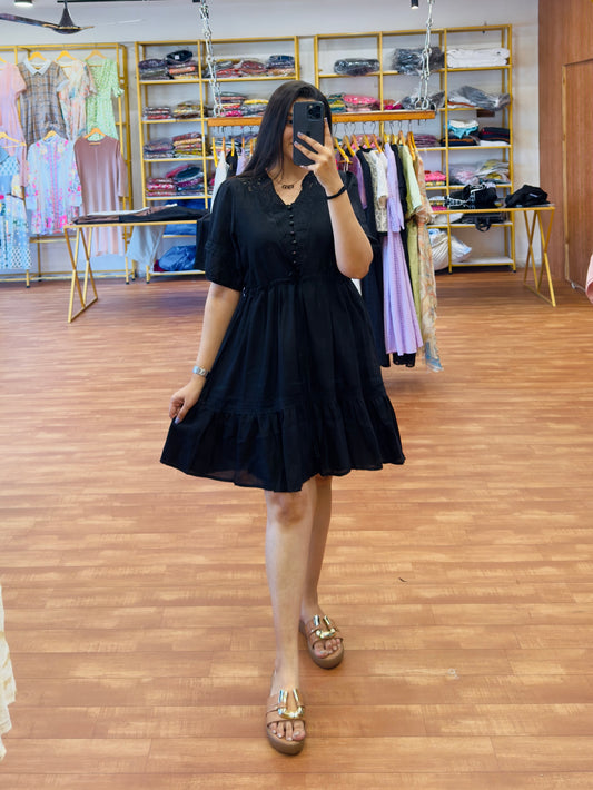 Black Embroidery western short dress