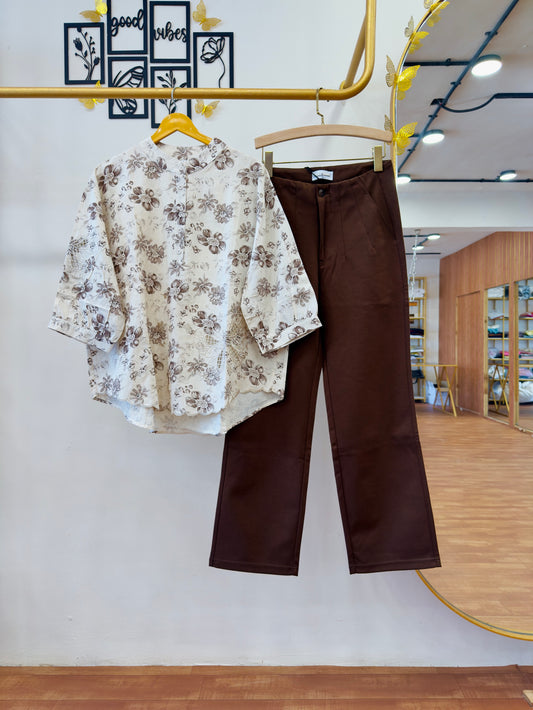 PRINTED COTTON TOP WITH OUR ARCHERY BROWN PANT