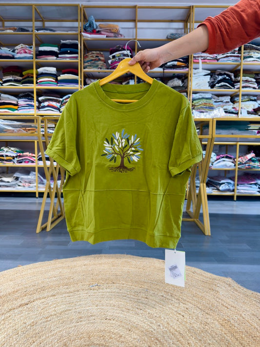 TREE EMBROIDERY COTTON TSHIRT