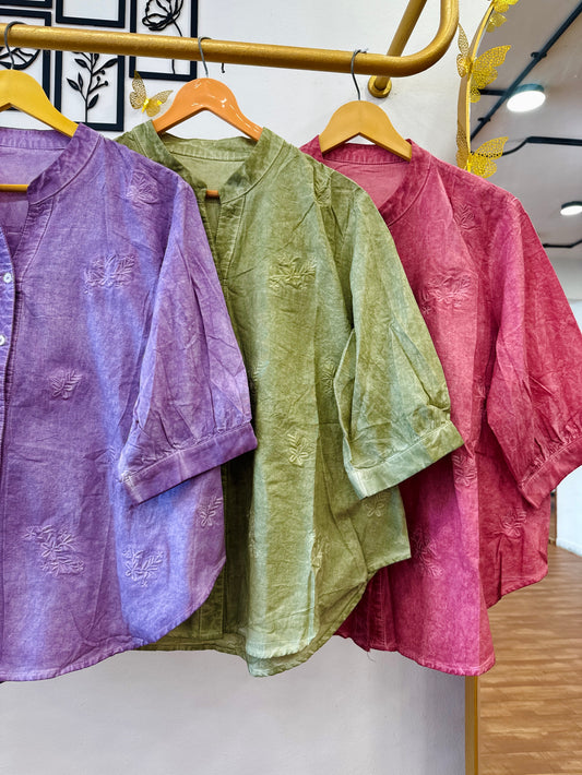 TIE DIE Cotton Embroidery Women Tops