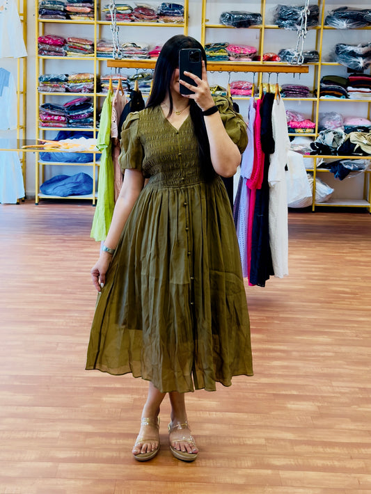 Dark green Smocking western Dress