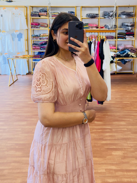 Pink sleeve embroidery western dress