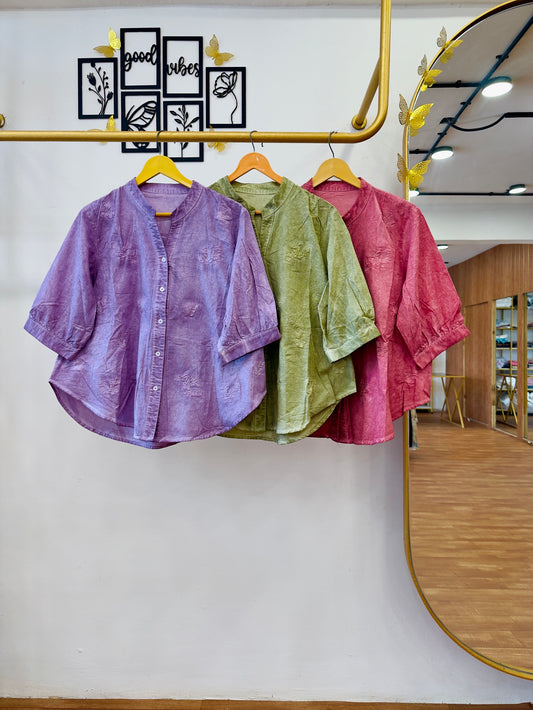 TIE DIE Cotton Embroidery Women Tops