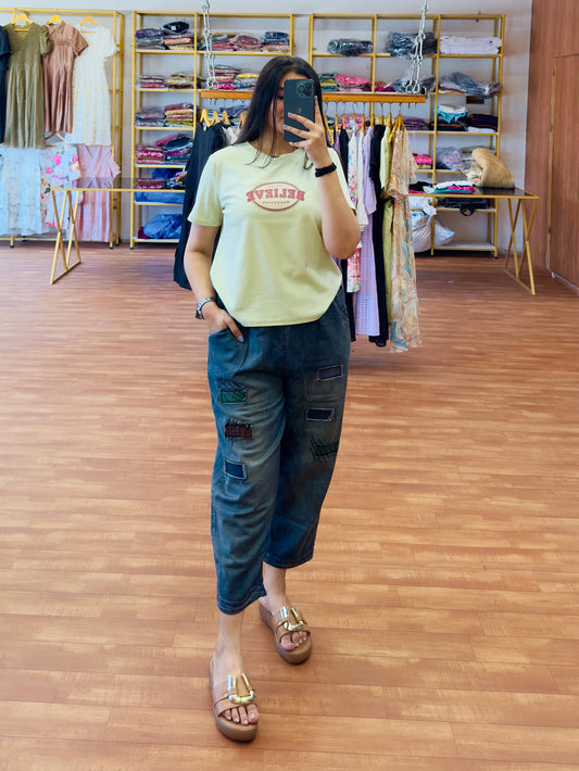 Casual Tshirt with Baggy Sticker Denim Pant