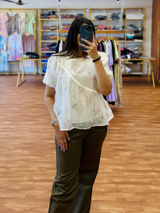 White Flower Print Top With Our Best Selling Archery GREEN Pant