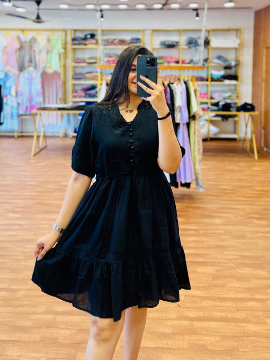 Black Embroidery western short dress