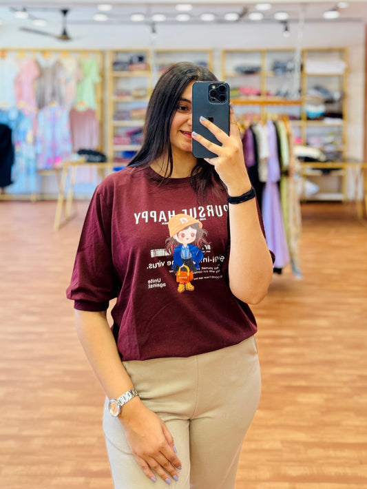 Maroon tshirt with Bell bottom pant