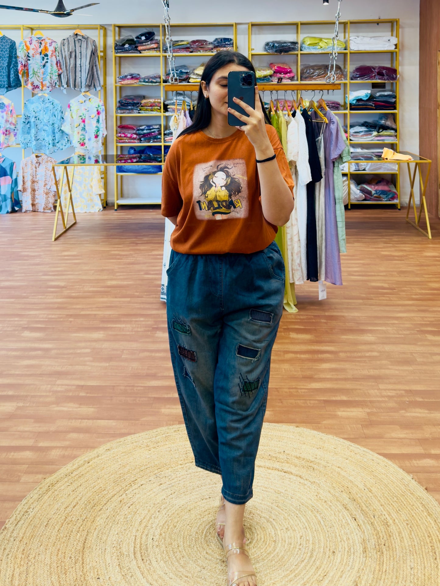ORANGE TSHIRT WITH FUNKY DENIM PANT PAIR