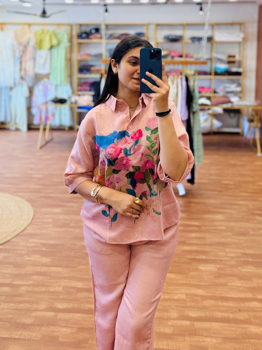 PRINTED SEMI LINEN WOMEN COORD SET