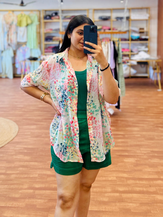 PRINTED SHIRT SPAGHETTIN AND SHORTS WOMEN PAIR