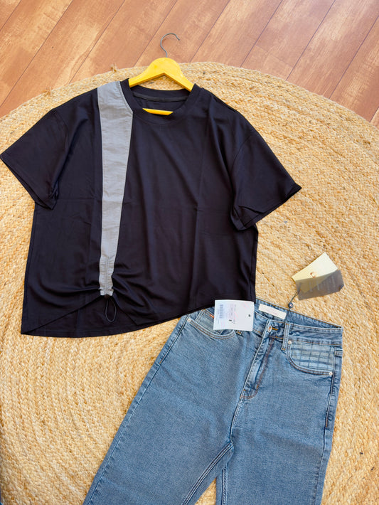 BLACK TSHIRT WITH GREY DENIM PANT