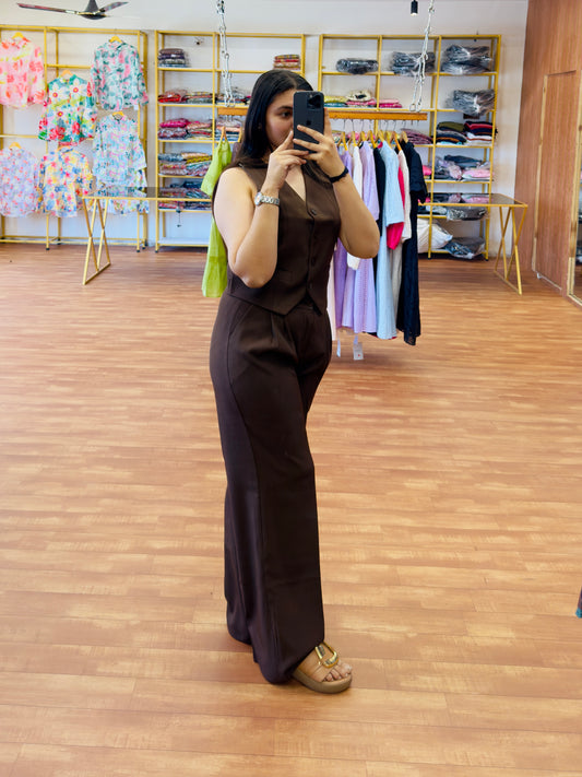 vest coat style brown coord set