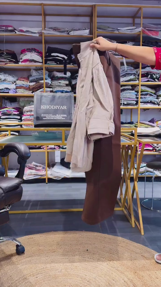 SKIN EMBROIDERY TUNIC TOP WITH COMFORTABLE BELL BOTTOM TROUSER PANT SET